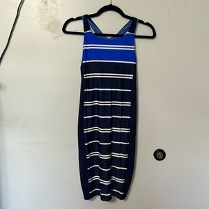 Athleta Caspian Blue Color Block Striped Racerback Swim Dress Size XS